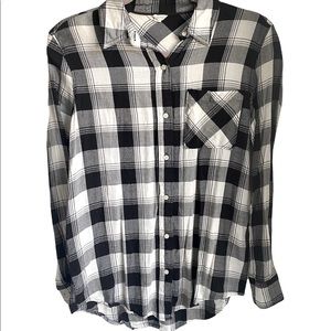 Aeropostale Black & White Plaid Print Button Down Long Sleeve Top Size XSmall